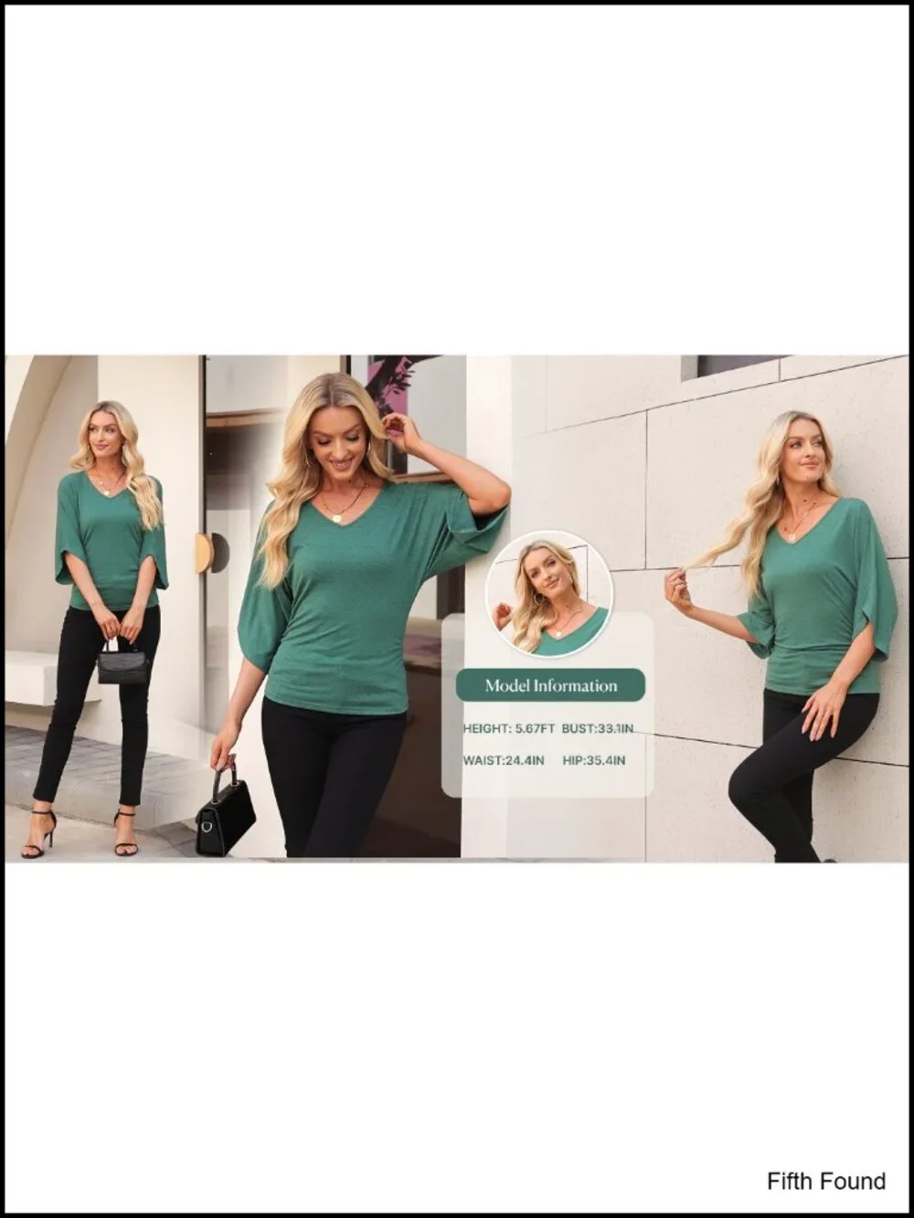 V Neck 3/4 Batwing Sleeve Ruched T-Shirt Blouse Business Work Outfits